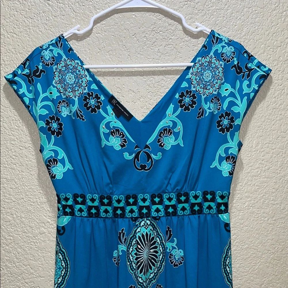 INC International Concepts Teal and Black Patterned Midi Dress - Picture 4 of 4